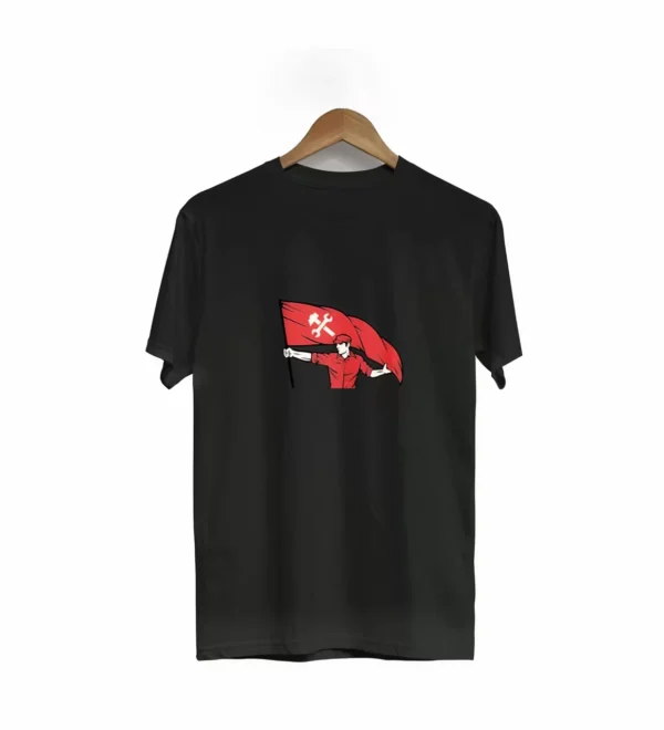 1 Mayıs Emekçilerimiz İçin Özel Tasarım Bayraklı Emekçi Baskılı T-shirt - Siyah