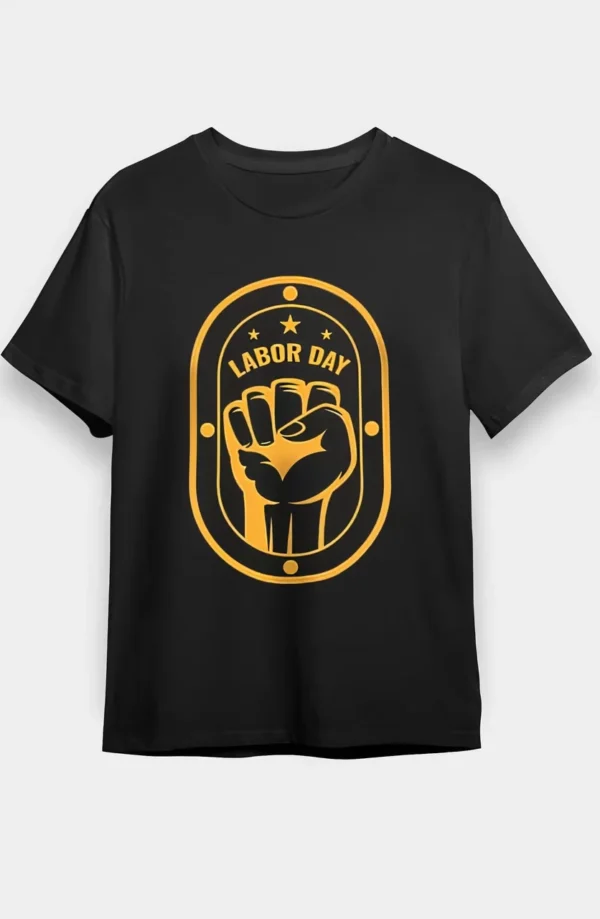 1 Mayıs Emekçilerimiz İçin Özel Tasarım LABOR DAY Baskılı T-shirt - Siyah