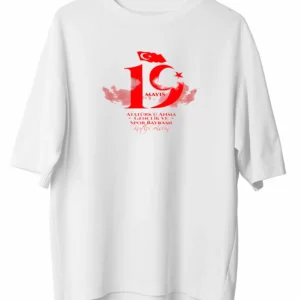 19 Mayıs Unisex Baskılı T-shirt - Beyaz