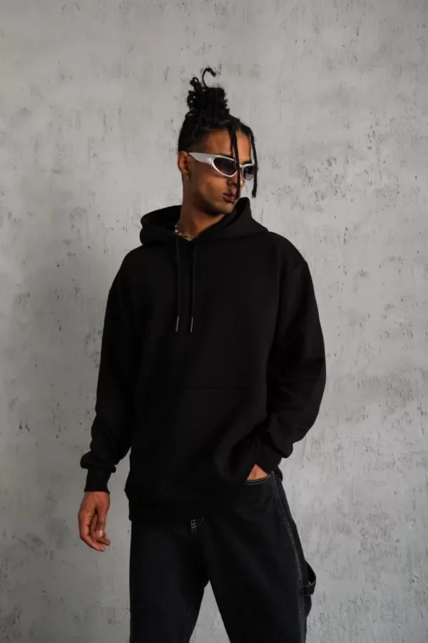 3 İplik Kapşonlu Sweatshirt hoodie - Siyah - Görsel 2
