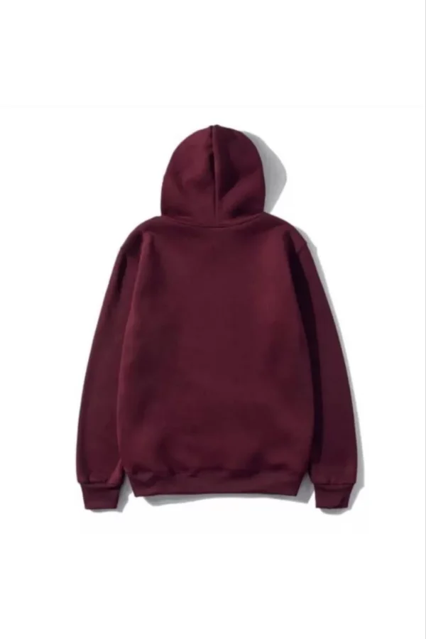 3 İplik Pamuklu Unisex Kapşonlu Sweetshirt - Bordo - Görsel 2