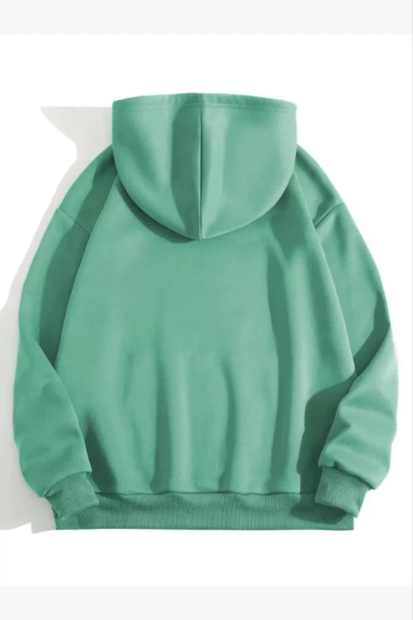 3 İplik Pamuklu Unisex Kapşonlu Sweetshirt - Mint Yeşili - Görsel 2