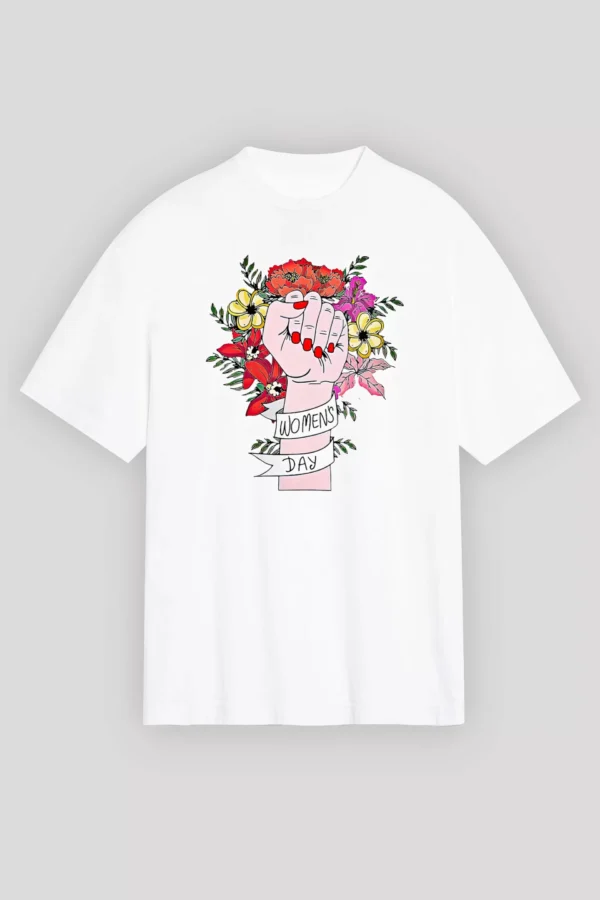 8 Mart Dünya Kadınlar Günü İçin Özel Baskılı T-shirt - Beyaz