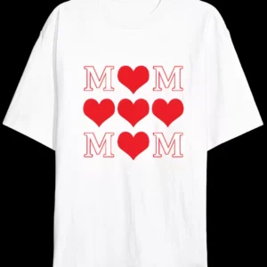 Anneler Gününe Özel Tasarım MOM Kalp Baskılı T-shirt - Beyaz