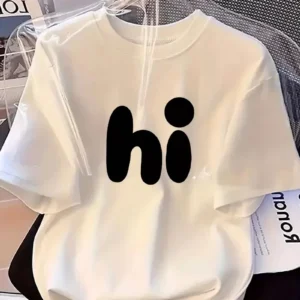 20/1 Penye Compack Baskılı Oversize Bisiklet Yaka Kısa Kol Yazlık T-shirt - Beyaz