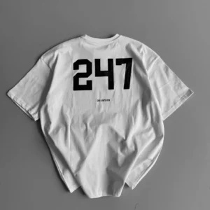 20/1 Penye Compack Baskılı Oversize Bisiklet Yaka Kısa Kol Yazlık T-shirt - Beyaz