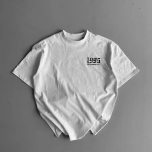 20/1 Penye Compack Baskılı Oversize Bisiklet Yaka Kısa Kol Yazlık T-shirt - Beyaz