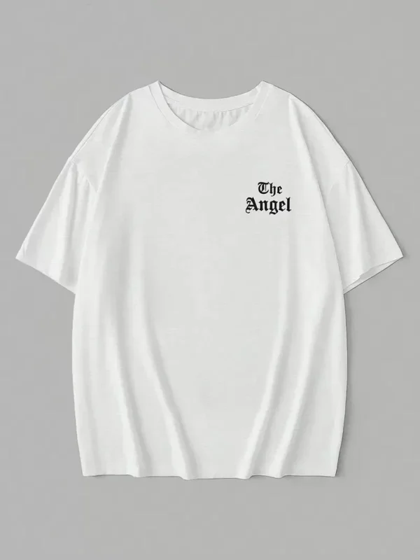 20/1 Penye Compack Dark Angel Baskılı Oversize Kısa Kol Yazlık T-shirt- Beyaz - Görsel 2
