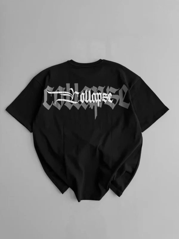 20/1 Penye Compack Unisex Baskılı Oversize Bisiklet Yaka Kısa Kol Yazlık T-shirt - Siyah - Görsel 2