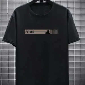 20/1 Penye Compack FUTRE Baskılı Oversize Kısa Kol Bisiklet Yaka T-shirt - Siyah