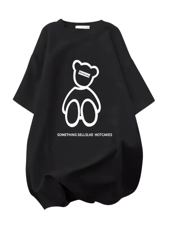 20/1 Penye Compack Ön Arka Baskılı Oversize Bisiklet Yaka T-shirt - Siyah - Görsel 2
