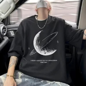 Erkekler için Siyah Tişört Grafik Genç Emo Vintage Gotik Rahat Büyük Beden Kısa Kollu Tişört Giysi Üst- Siyah