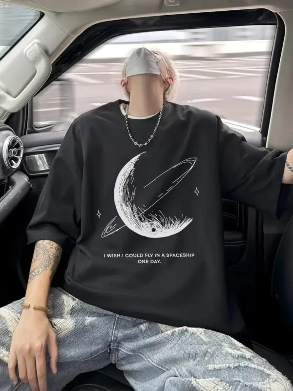 Erkekler için Siyah Tişört Grafik Genç Emo Vintage Gotik Rahat Büyük Beden Kısa Kollu Tişört Giysi Üst- Siyah