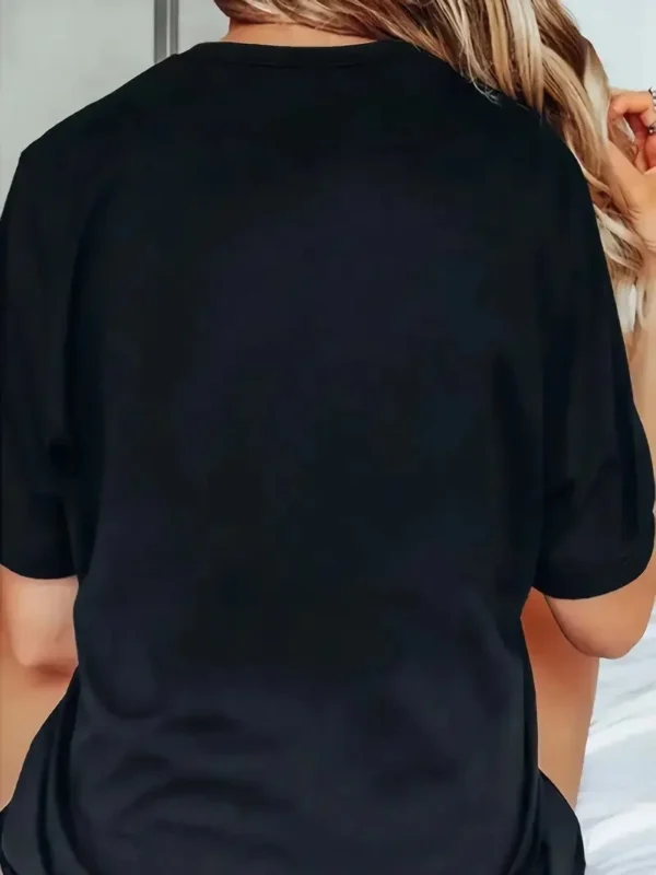 20/1 Penye Compack Baskılı Oversize Bisiklet Yaka Kısa Kol T-shirt - Siyah - Görsel 2