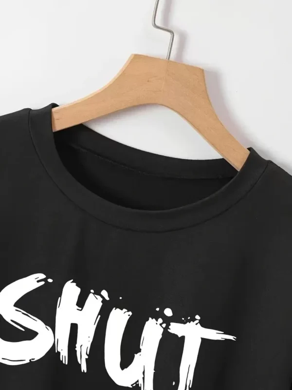 20/1 Penye Compack Baskılı Oversize Bisiklet Yaka m Kısa Kol Yazlık T-shirt - Siyah - Görsel 2