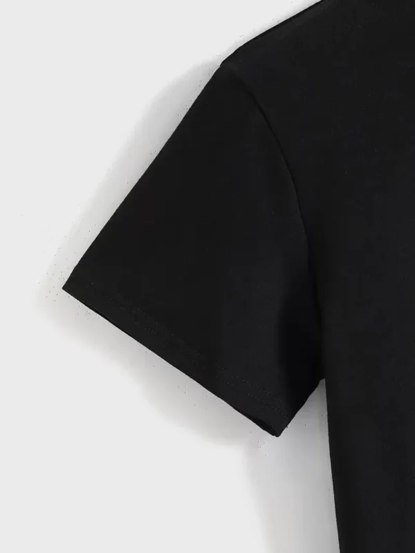 20/1 Penye Compack Baskılı Oversize Kısa Kol Bisiklet Yaka T-shirt - Siyah - Görsel 2