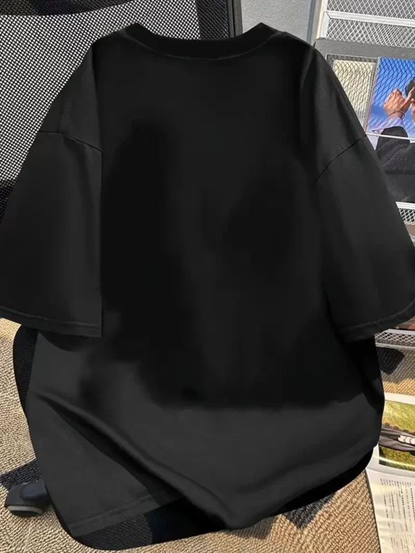 20/1 Penye Compack Baskılı Oversize Bisiklet Yaka Kısa Kol Yazlık T-shirt - Siyah - Görsel 2