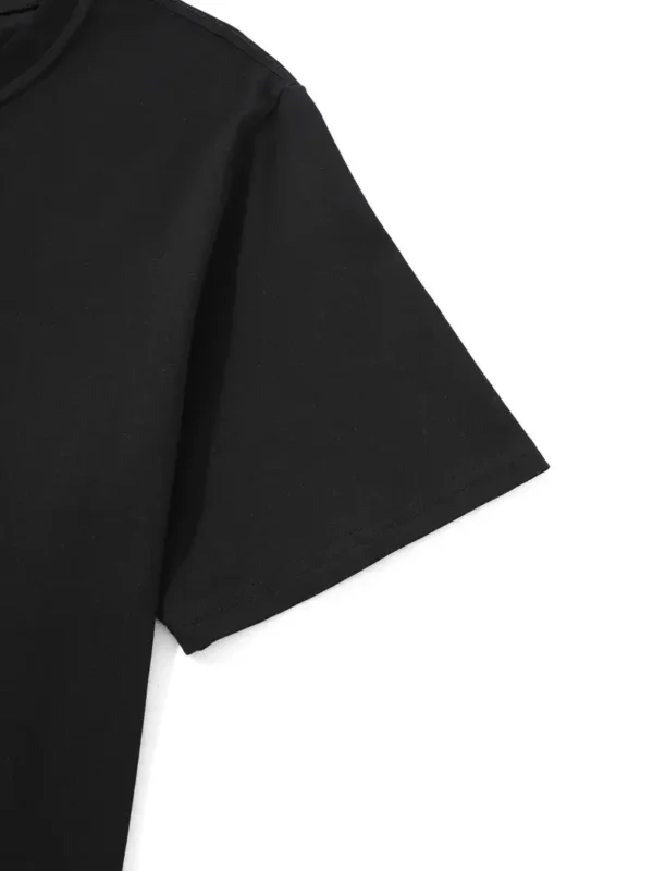 20/1 Penye Compack Palmiye Ön Baskılı Oversize Bisiklet Yaka Kısa Kol Yazlık T-shirt - Siyah - Görsel 2