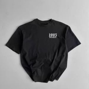 20/1 Penye Compack Baskılı Oversize Bisiklet Yaka Kısa Kol Yazlık T-shirt - Siyah