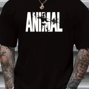ANIMAL Desen Baskı Erkek Oversive Tişört, Grafik Tişört Erkek Yazlık Outdoor Kıyafetleri, Sporda ve Günlük Giyime Uygun  - Siyah