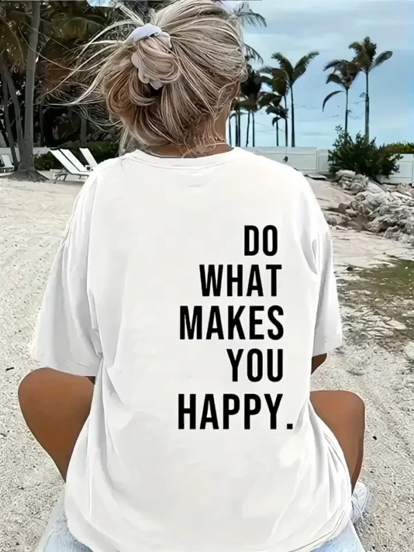 Do What Makes You Happy Unisex Linemen Oversize Baskılı T-shirt - Beyaz