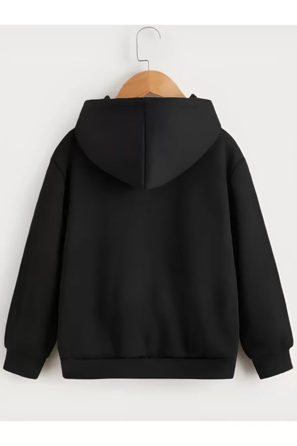 Çocuk Unisex Kapüşonlu Tatlı Kedi Baskılı Sweatshirt - Siyah - Görsel 2