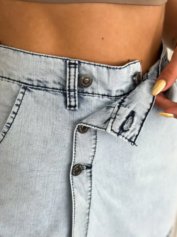 Kot Jeans Kesimetrik Kesim Cepli Şortlu Etek - Gri - Görsel 2