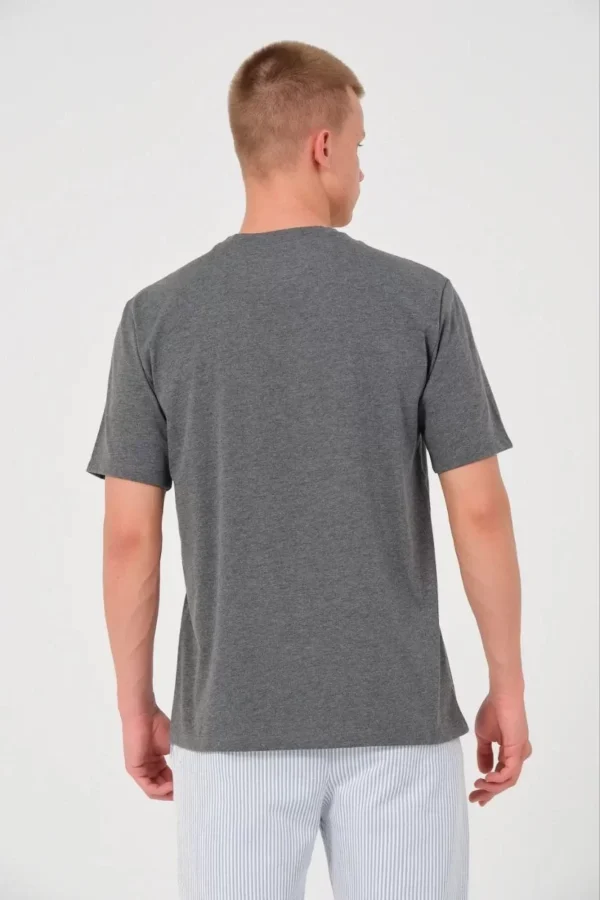 Erkek 24/1 Düz A Kalite Oversize T-shirt - Antrasit - Görsel 2