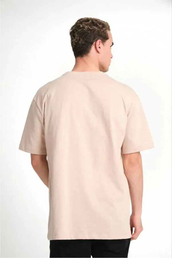Erkek 24/1 Düz A Kalite Oversize T-shirt - Bej - Görsel 2