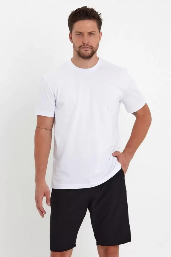 Erkek 24/1 Düz A Kalite Oversize T-shirt - Beyaz - Görsel 2