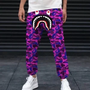 Unisex Pubg Bape x Shark Eşofman Altı - Mor
