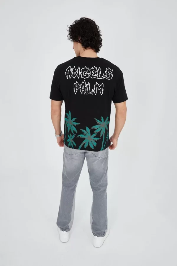 Erkek Baskılı Bisiklet Yaka T-Shirt - Siyah - Görsel 2