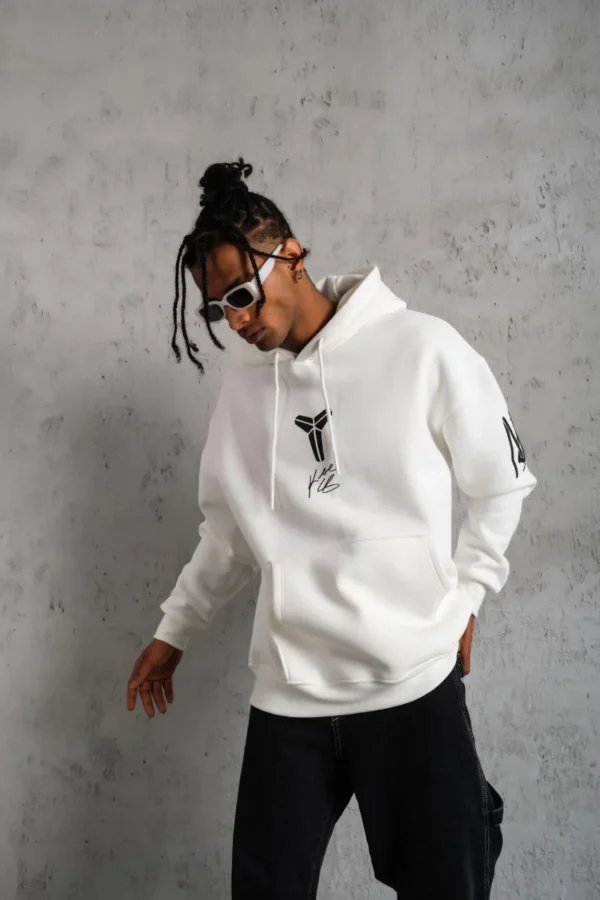 Erkek Baskılı Kapüşonlu Sweat - Beyaz - Görsel 2