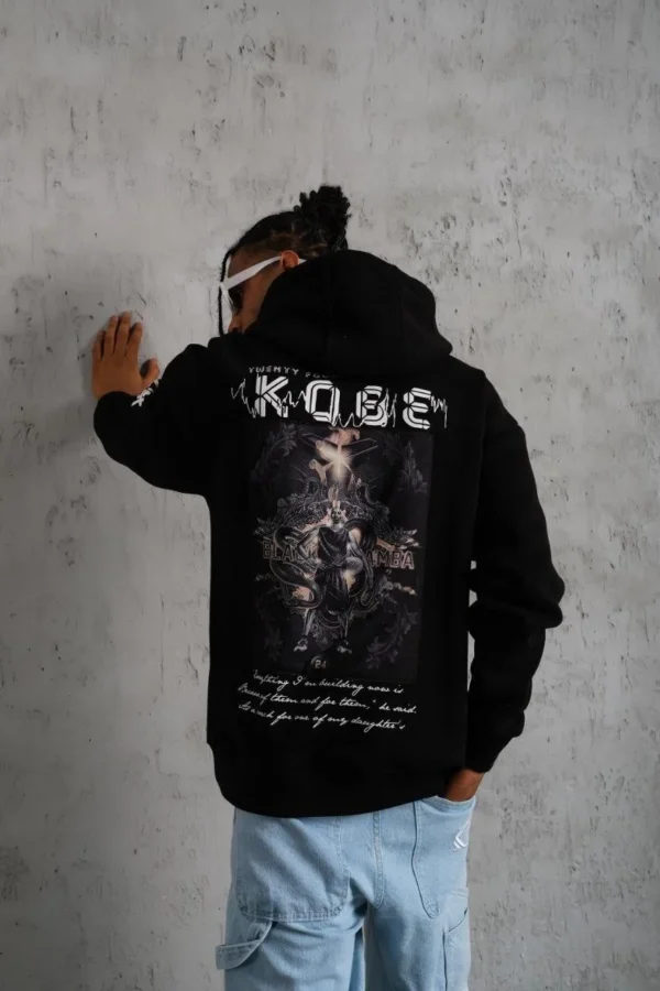 Erkek Baskılı Kapüşonlu Sweat - Siyah - Görsel 2