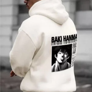 Erkek Baskılı Kapüşonlu ve Kordon İpli Sweat - Beyaz