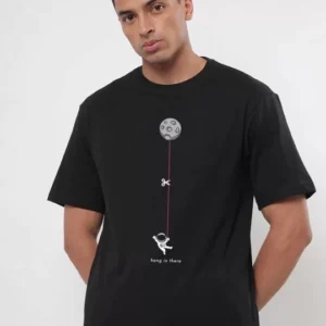 Erkek Baskılı Oversize T-shirt - Siyah