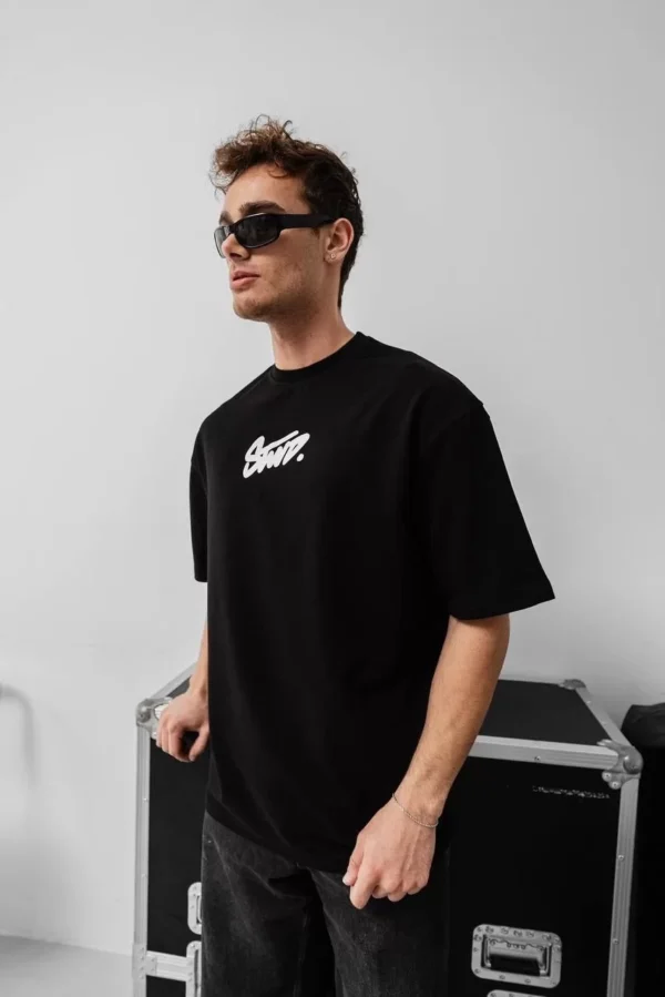 Erkek Baskılı Oversize T-shirt - Siyah - Görsel 2
