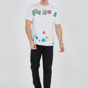 Erkek Baskılı Penye T-Shirt - Beyaz