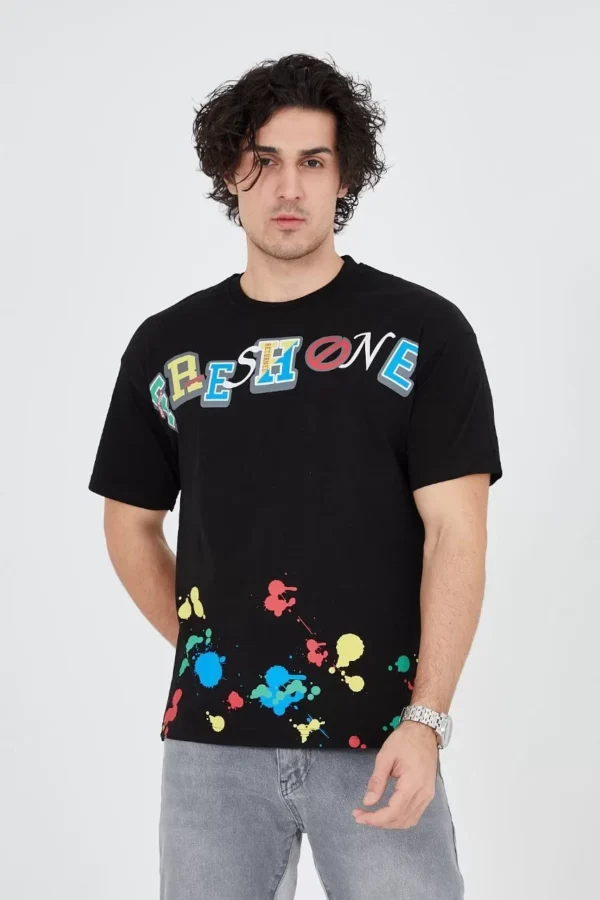 Erkek Baskılı Penye T-Shirt - Siyah - Görsel 2