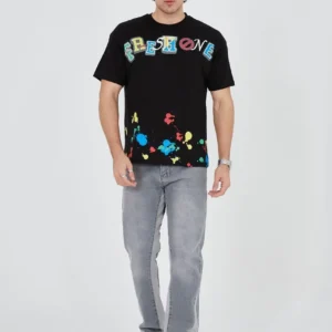 Erkek Baskılı Penye T-Shirt - Siyah