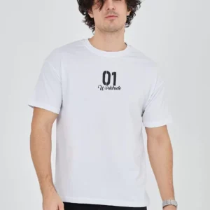 Erkek Bisiklet Yakalı Baskılı T-Shirt - Beyaz