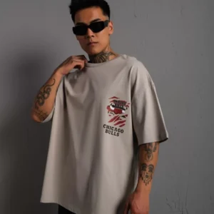 Erkek Sırt Baskılı A Kalite Oversize T-shirt - Gri