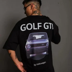 Erkek Sırt Golf Baskılı Oversize T-shirt - Siyah