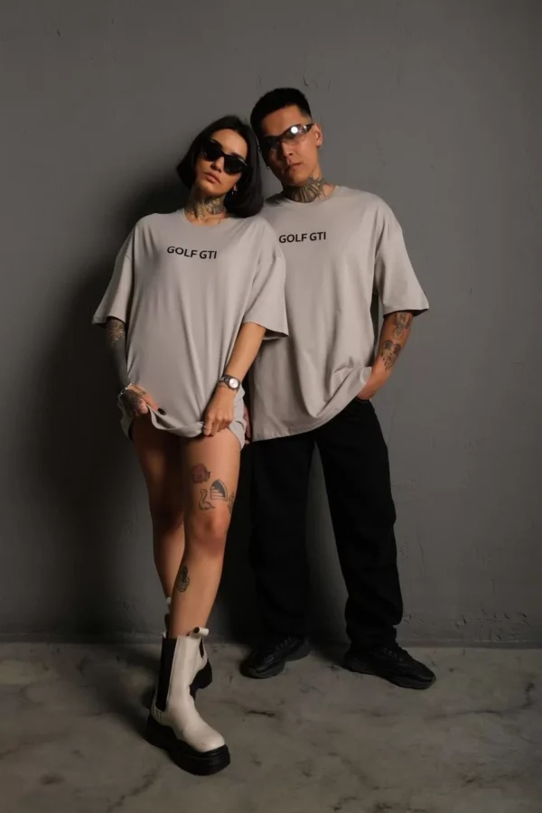 Erkek Sırt Golf Baskılı Oversize T-shirt - Gri - Görsel 2