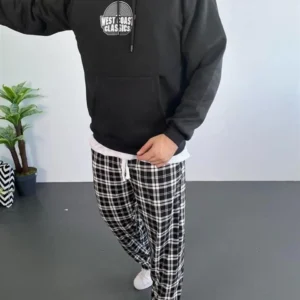 Erkek Sırt Baskılı Kapüşonlu Üç İplik Oversize Sweatshirt - Siyah