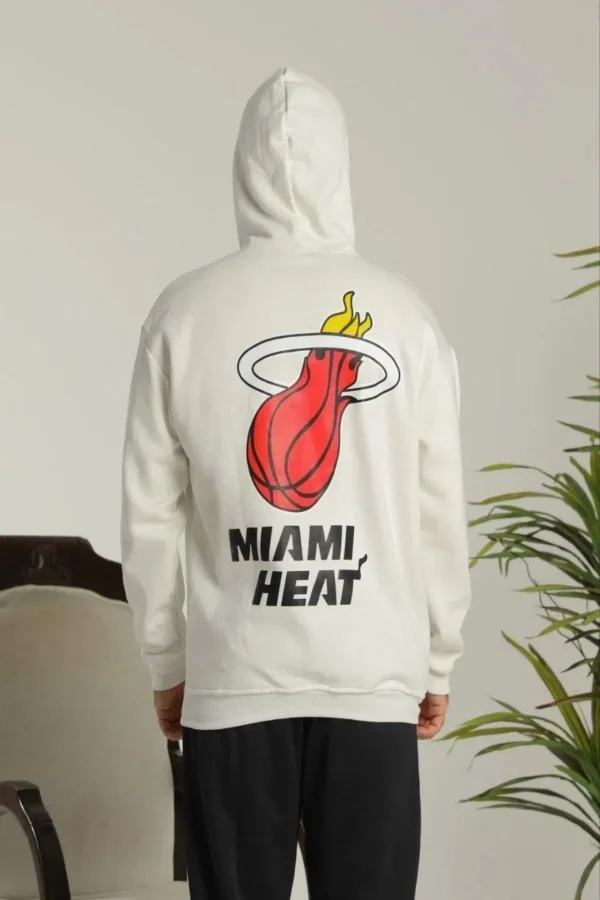 Erkek Sırt Baskılı Oversize Üç İplik Kapüşonlu Sweatshirt - Beyaz - Görsel 2