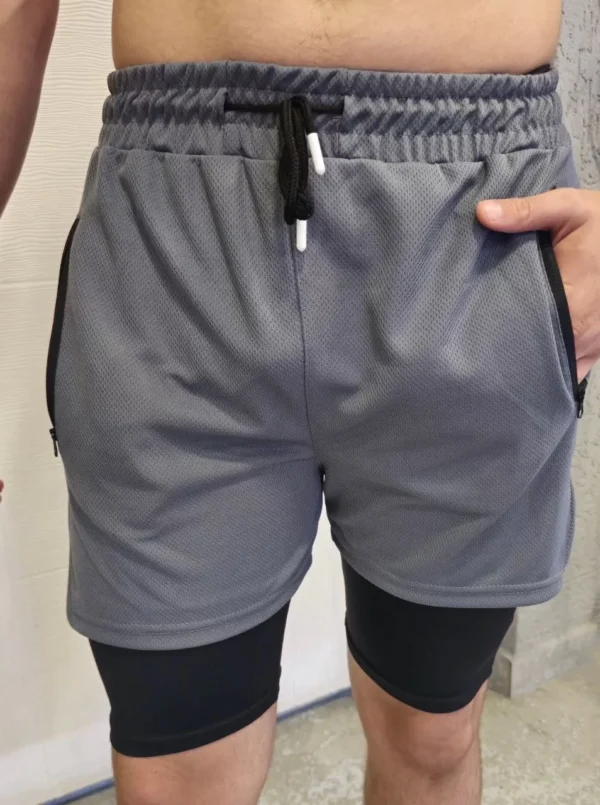 İç Cepli Sporcu Alt Taytlı Şort - GRİ - Görsel 2