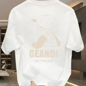 Geniş Kesim Pamuklu Tişört - "GANDHI The Project" Baskılı, Beyaz, Rahat Kesim, Kısa Kollu, Günlük Kıyafet, Her Gün Giyilebilecek Tişört- Beyaz