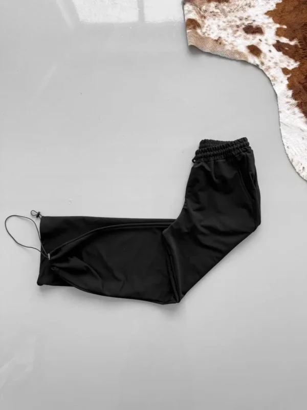 İki İplik Kumaş Beli Lastikli Boru Paça Baggy Alt Esofman - Siyah - Görsel 2
