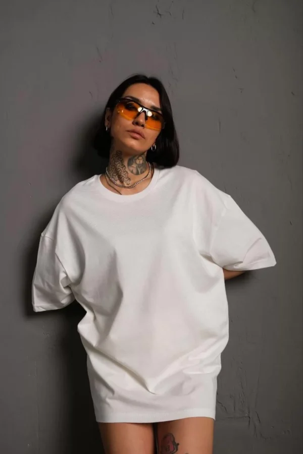 Kadın 24/1 Düz A Kalite Oversize T-shirt - Beyaz - Görsel 2